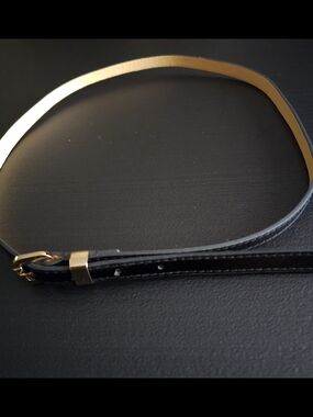 Patent Black Skinny Belt with Gold Buckle Accent